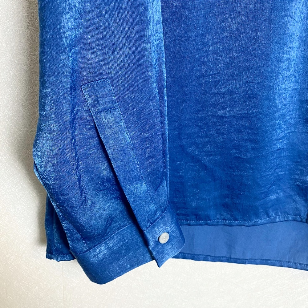 Two by Vince Camuto Solid Sateen Mandarin Blouse Iridescent Long Sleeve Women M - Picture 4 of 6